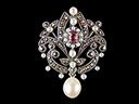 Antique Silver Ruby & Pearl Art Nouveau Lavalier Pendant