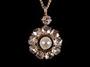 Antique 18ct Gold Pearl & Diamond Cluster Pendant & Chain