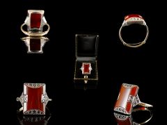 Vintage 9ct Gold & Silver Carnelian Art Deco Ring