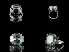 Vintage 18ct W/Gold Aquamarine & Diamond Art Deco Ring