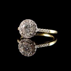 Vintage 18ct Gold Diamond Halo Engagement Ring - Side