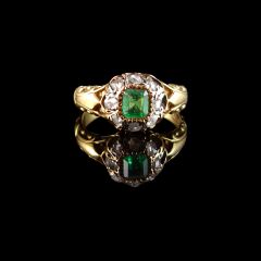Antique 18ct Gold Emerald and Diamond Engagement Ring