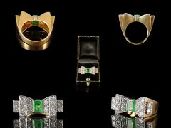 Vintage 18ct Gold Emerald & Diamond Art Deco Ring