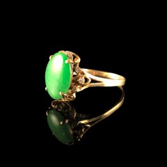 Antique 14ct Gold Jade and Diamond Ring - Side