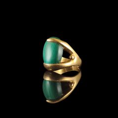 Vintage French 18KT Gold & Green Malachite Ring Side