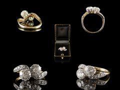Antique 18ct Gold & Platinum 1.80CT Twin Diamond Crossover Ring