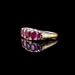 Antique 18CT Gold and Ruby 5 Stone Ring - Side