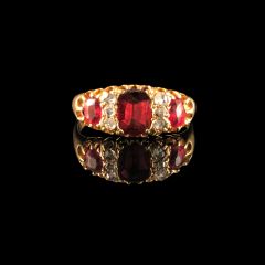 Antique 18ct Gold Ruby and Diamond Trilogy Ring