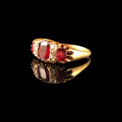 Antique 18ct Gold Ruby and Diamond Trilogy Ring - Side