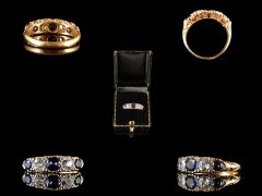 Antique 18ct Gold Sapphire & Diamond 5 Stone Ring