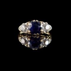 Antique 18ct Gold Sapphire and Diamond 3 Stone Engagement Ring
