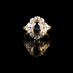 Antique 18ct Gold Platinum Sapphire and Diamond Cluster Ring
