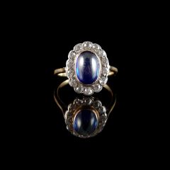Antique 18ct Gold Sapphire and Diamond Oval Engagement Ring