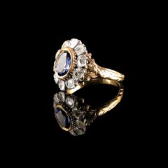 Antique 18ct Gold Platinum Sapphire and Diamond Cluster Ring - Side