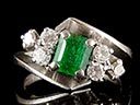 Vintage 18ct W/Gold Emerald & Diamond Art Deco Ring
