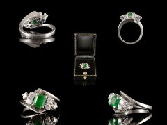 Vintage 18ct W/Gold Emerald & Diamond Art Deco Ring