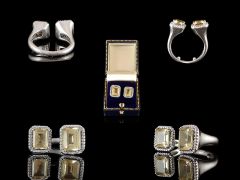 Vintage 18ct White Gold Double Citrine & Diamond Ring