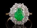 Vintage 18ct Yellow Gold Emerald & Diamond Art Deco Cluster Ring 