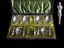 Antique Boxed Silver Apostle Tea Spoons and Sugar Tongs 