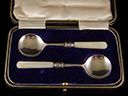 Antique Boxed Silver & Mother Of Pearl Spoons