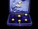 Antique Boxed 18ct Gold & Turquoise Tie Pin & Shirt Studs