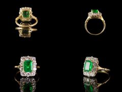Vintage 18ct Yellow Gold Emerald & Diamond Art Deco Ring