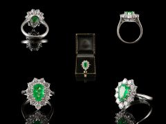 Vintage 18ct W/Gold Emerald & Diamond Cluster Ring