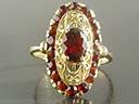 Antique French 18ct Gold & Garnet Filigree Marquise Ring 