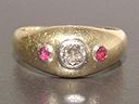 Antique 18ct Gold Diamond & Ruby Heavy Unisex Ring
