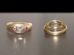 Antique 18ct Gold Diamond & Ruby Heavy Unisex Ring