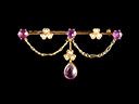 Antique 15ct Gold & Amethyst Festoon Bar Brooch