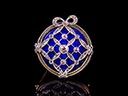 Antique 18ct Gold Diamond & Blue Enamel Brooch