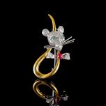 Vintage 18ct Gold Diamond Emerald & Ruby Mouse Brooch