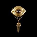 Antique 15ct Gold Amethyst & Pearl Circular Tassel Brooch