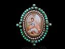 Antique 9ct Gold Turquoise & Pearl Miniature Brooch