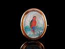 Antique 9ct Gold Hand Painted Parrot Brooch-Pendant