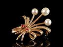 Vintage 14ct Gold Pearl & Ruby Floral Spray Brooch
