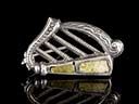 Antique Silver & Agate Harp Brooch