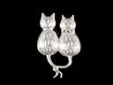 Vintage Silver & Rhinestone Double Cat Brooch 