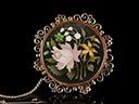 Antique 9ct Gold Silver Onyx & Agate Petra Dura Brooch