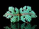 Antique Silver Turquoise & Pearl Leaf Brooch 