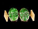 Antique 9ct Gold & Malachite Carved Faces Cufflinks