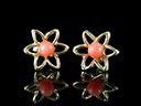 Vintage 9ct Gold & Coral Flower Earrings 