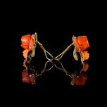 Vintage 14KT Gold Red & Pink Carved Coral Rose Earrings 