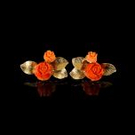 Vintage 14KT Gold Red & Pink Carved Coral Rose Earrings