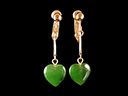 Antique 18ct Gold & Jade Heart Drop Earrings 