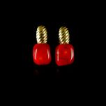 Vintage 18KT Gold Chunky Natural Polished Red Bamboo Coral Earrings