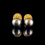Vintage 14KT Gold & Black Tahitian Pearl Earrings