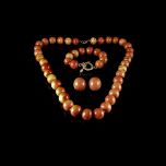 Vintage 18KT Gold Apple Sponge Coral Bead Jewellery Set