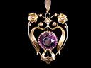 Victorian 9ct Gold Amethyst & Pearl Lavalier Pendant